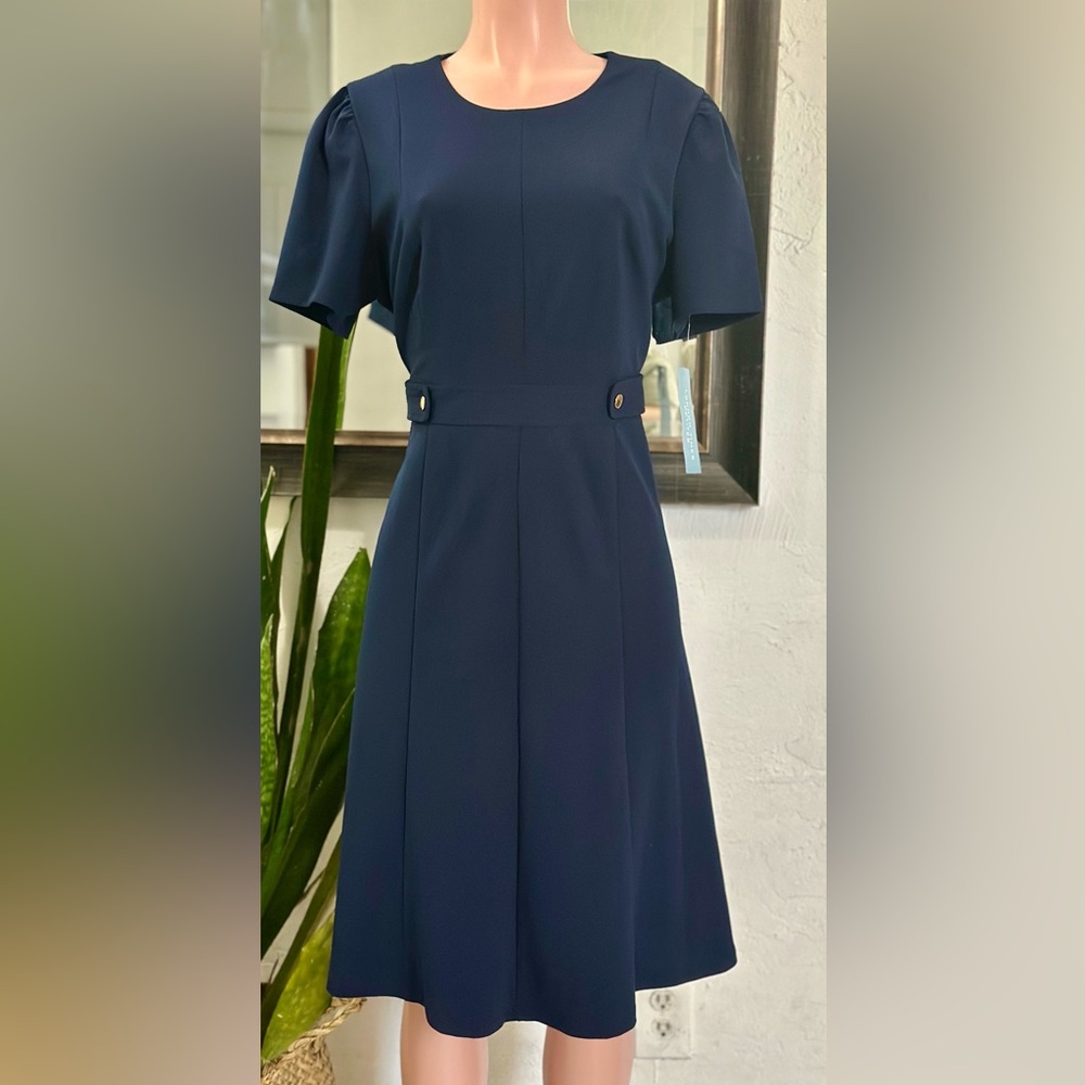 Petite Fit & Flare Scuba Crepe Midi Dress Color: Nvy Blazer Size 14P - Picture 4 of 5